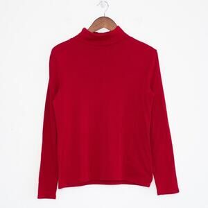 Lauren Ralph Lauren Turtleneck Womens M Red Logo Cotton Classic Preppy Old Money